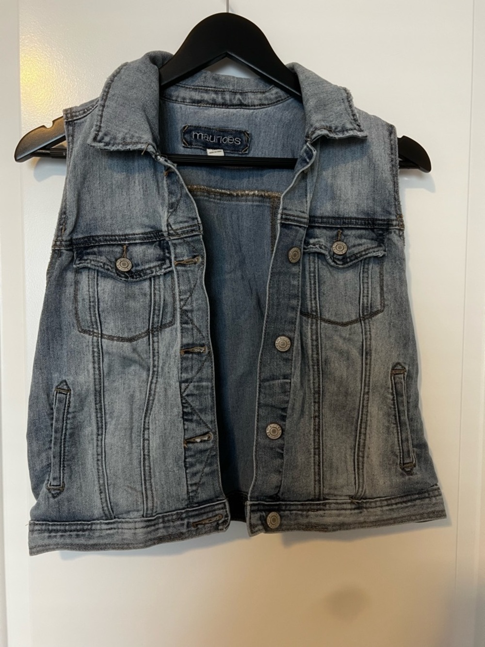 Maurices Light Wash Denim Vest - Gray Blue
